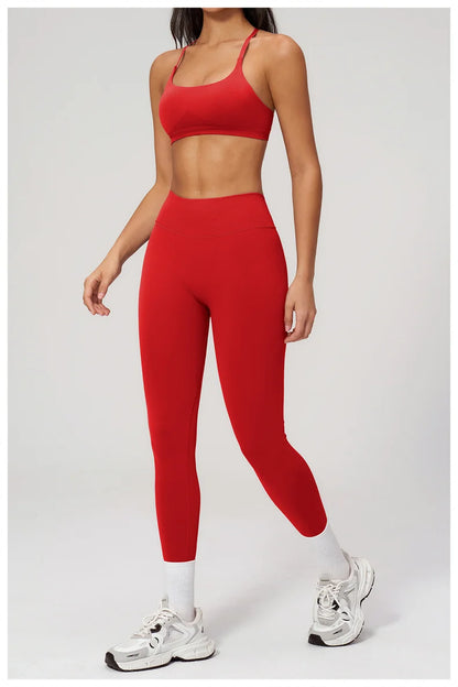 TRY TO BN Women Tracksuit 2 Piece Yoga Set Cross Bra High Waist V Waist Leggings Tummy Control Butt Lifting Workout Running Gym