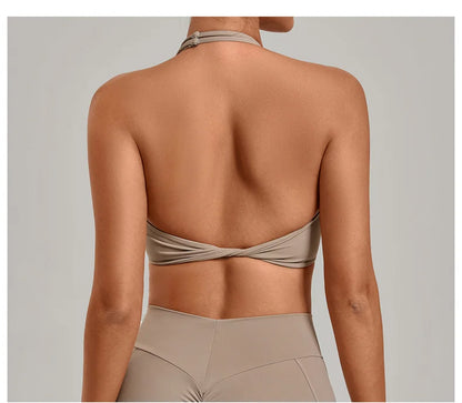 TRY TO BN Yoga Sports Bra Women's Zipper Halter Neck Naked Feeling Backless Underwear Fitness Tops Workout Running Gym Clothing