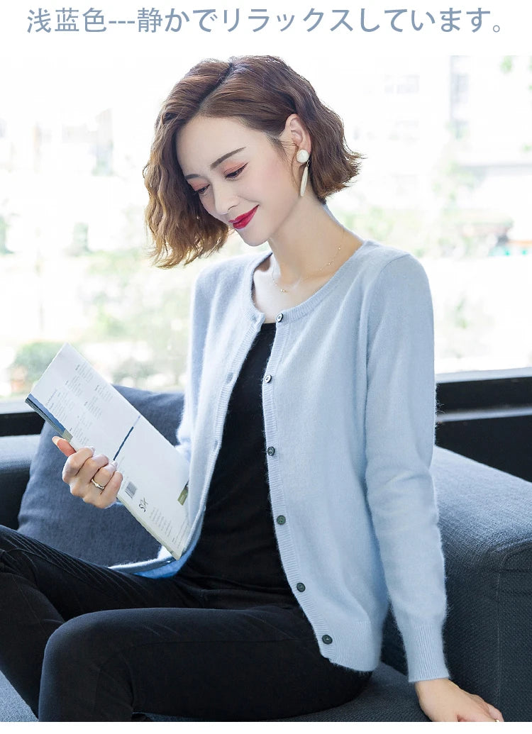 Women Cardigan Large Size Warm Pure Mink Cashmere Sweaters O-neck Loose Coat Female Sweater Ladies' Jacket Solid Knit Cardigans
