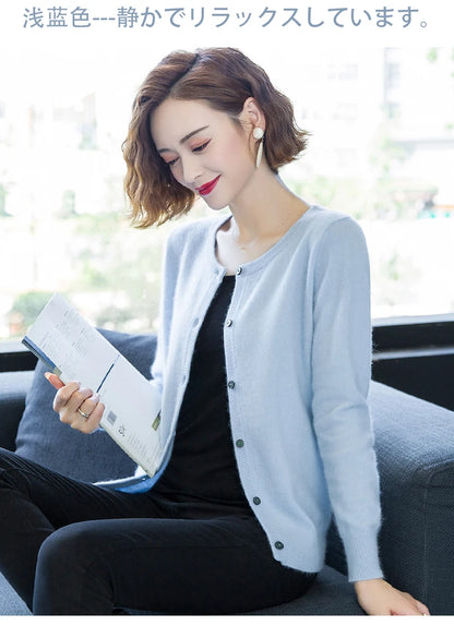Women Cardigan Large Size Warm Pure Mink Cashmere Sweaters O-neck Loose Coat Female Sweater Ladies' Jacket Solid Knit Cardigans