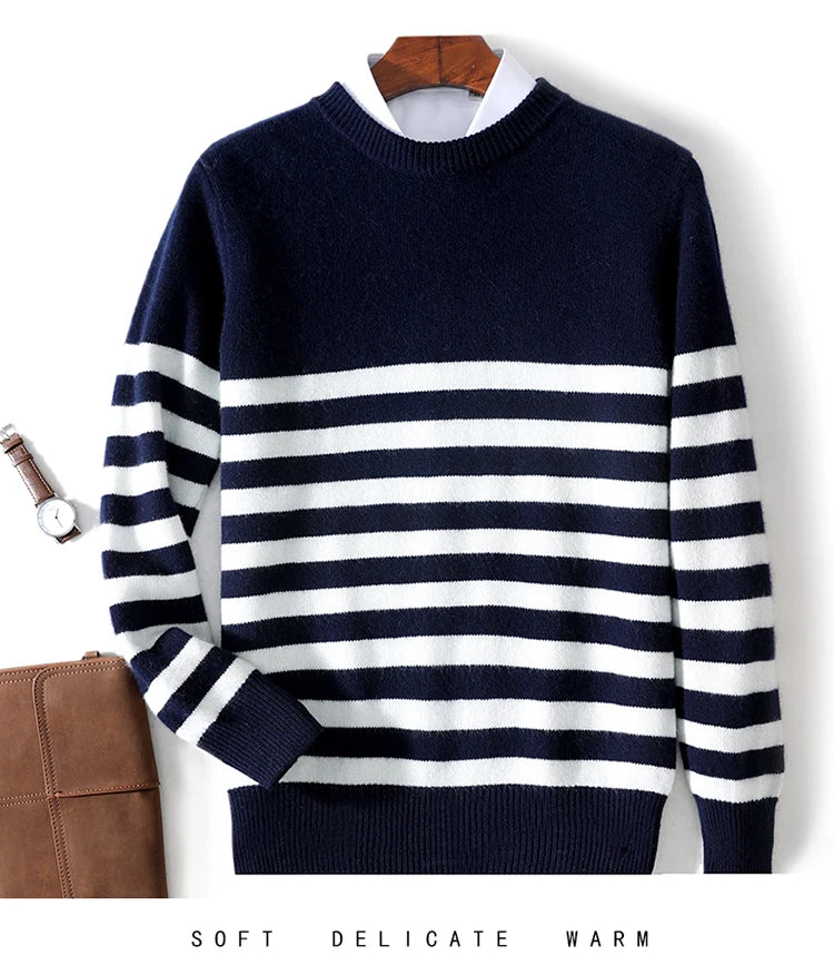 DjzDsm Autumn And Winter Men's Round-neck Sweaters 100% Merino Wool Pullovers Casual Knitted Shirts Soft And Warm Men's Tops