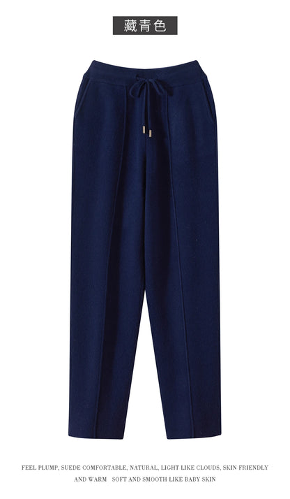 Men's Wool Pants Elastic Waist 2025 Autumn Winter Thick Casual Cashmere Trousers 100% Merino Wool Knitted Mid Seam Sport Pants