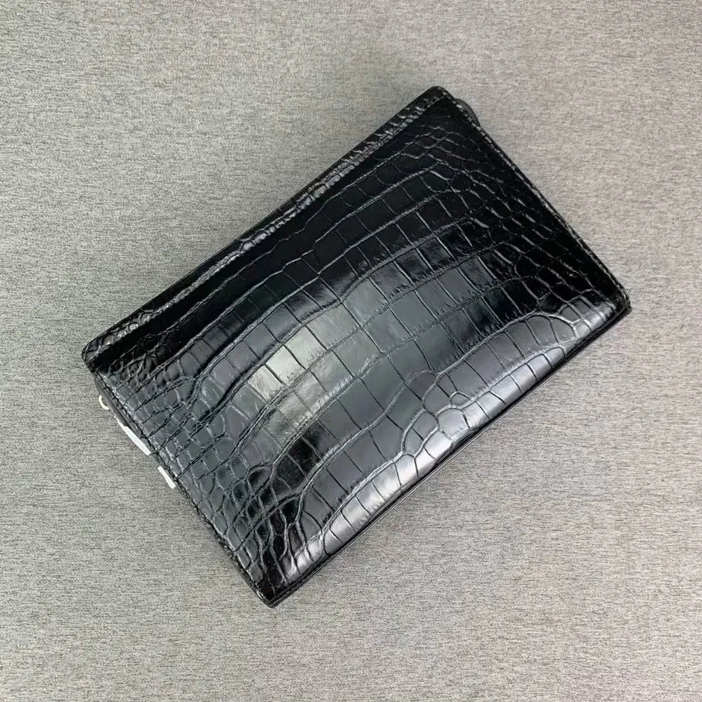 Authentic crocodile belly leather password lock handbag real crocodile leather men's business wrist bag card bag