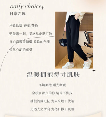 DjzDsm Women's Wool Pencil Pants Autumn Winter 100% Merino Wool Knitted Trousers Thick Soft Warm Pocket Casual Style Comfy Pants