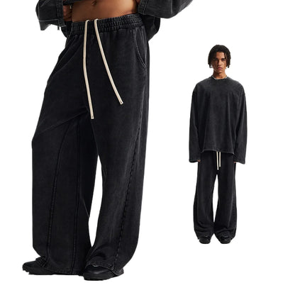 Custom LOGO Men's New 380G Heavy 100% Cotton 2025 Loose Retro Wide Leg Scattered Sports Casual Pants