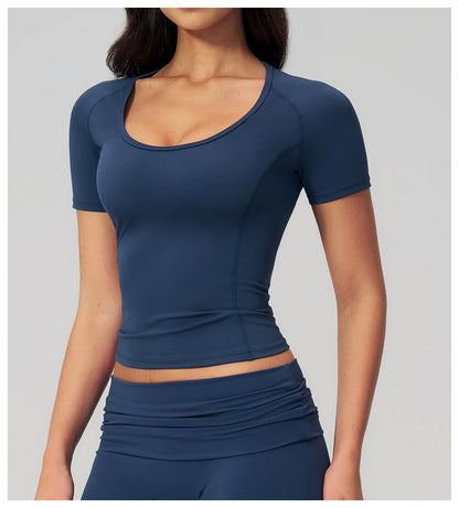 Sexy Women Yoga Shirts Fitness Sports T-Shirts Gym Workout Short Sleeve Top Running Active Wear Femme Sports Top Workout Shirts