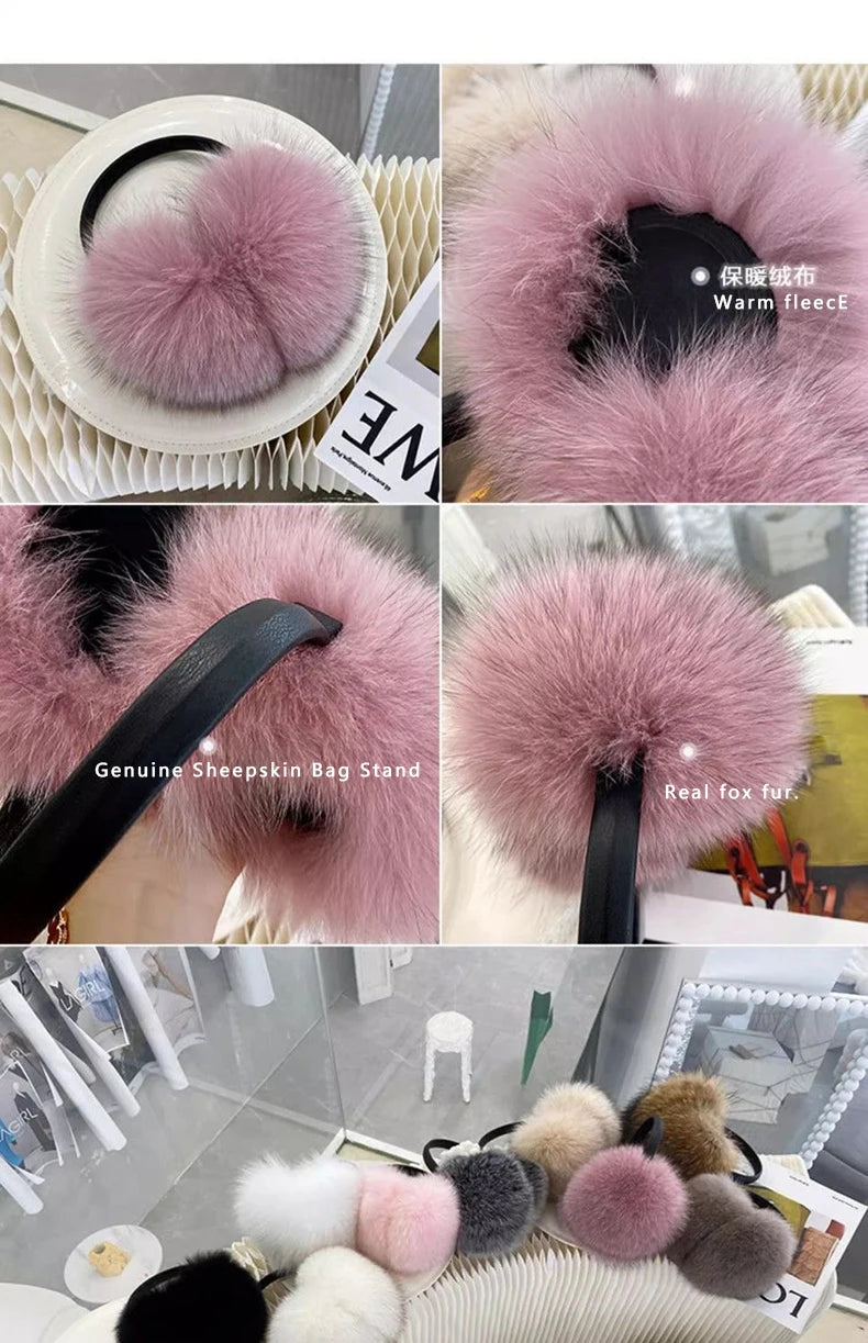 New Arrival Women 100% Real Fox Fur Ear Cover Plush Genuine Fox Fur Earmuff Winter Lady Big Pompoms Fox Fur Fluffy Earmuffs Warm