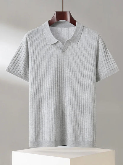 Summer New Men's 100% Lyocell Scissor Collar Solid Color T-Shirt Knit Pullover Bussiness Casual Short-sleeved POLO Collar Tees