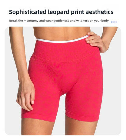 Leopard Print Yoga Shorts Women Seamless High Waist Workout Shorts Fitness Yoga Lift Butt Fitness Yoga Gym Running Short Pants