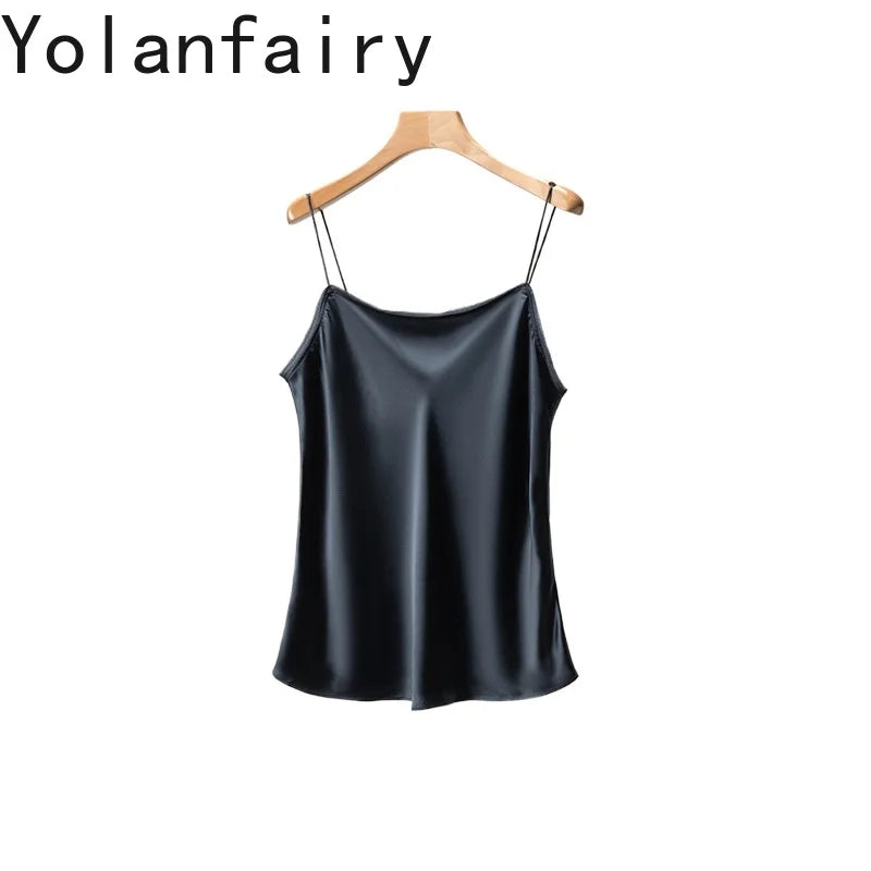 YOLANFAIRY 93% Real Mulberry Silk Camis Woman Clothing 2026 High Quality Silk Satin Tops Women's Tanks Top Sleeveless Basicwear