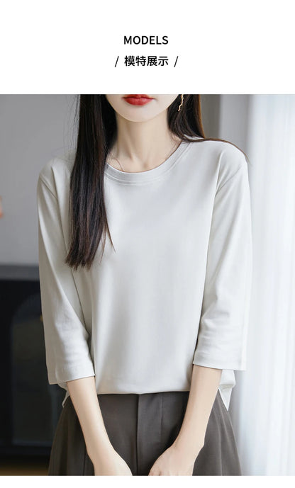 Spring And Summer New White Mercerized Cotton Short Sleeve T-Shirt Feminine Joker Cotton Cropped Sleeve Bottoming Shirt
