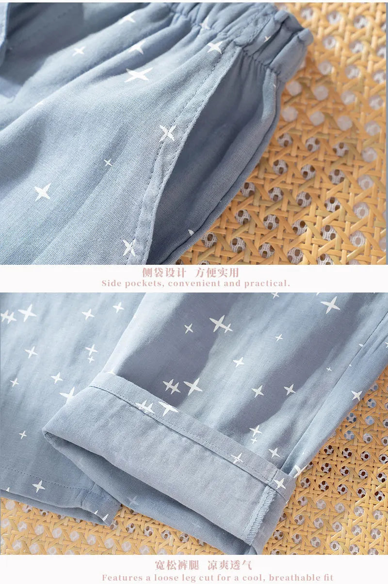 2026 Spring/Summer New Couple Sleeper Pants 100% Cotton Gauze Men's and Women's Casual Loose Home Thin Pants bottoms womens