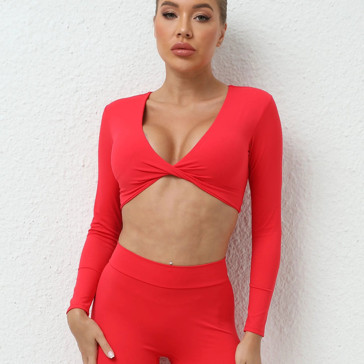 Sexy Creased Long Sleeve Crop Top Women Yoga Clothing Quick Dry Gym Long Sleeved Shirt Women Clothes Running Workout Sportswear