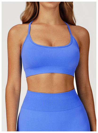 Custom LOGO women's seamless new yoga vest strap cross back sports underwear outdoor running fitness top
