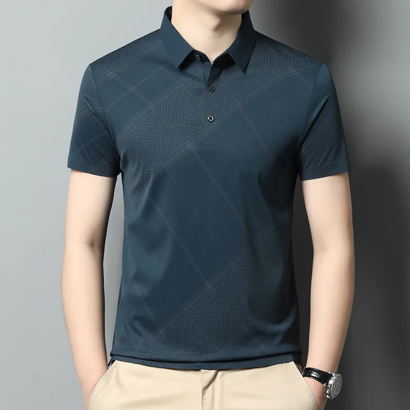 YOLANFAIRY Mulberry Silk T Shirt Men Polo Shirt Mens Shirts Short Sleeves Polos Hombre Manga Corta Summer Mens Clothing 2024