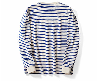 Autumn New Heavy Weight Long Sleeve Tshirt Men Cotton Round Neck Stripe Knited T Shirt Men Retro Casual Streetwear Tops Oversize