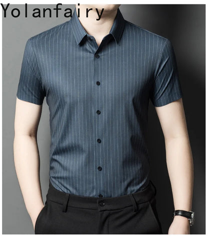 YOLANFAIRY Mulberry Silk 7.8% Summer Shirts for Men Short Sleeve Shirt Men Mens Clothing Camisas De Hombre Verano 2024 Tops