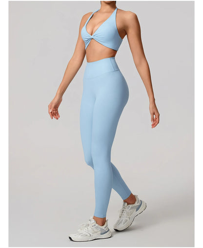 New Summer 2Pcs Women's Quick-Dry Sports Set V-Shaped Bra Female Sleeveless Yoga Outfit Gym Two-Piece Woman Sport Clothes