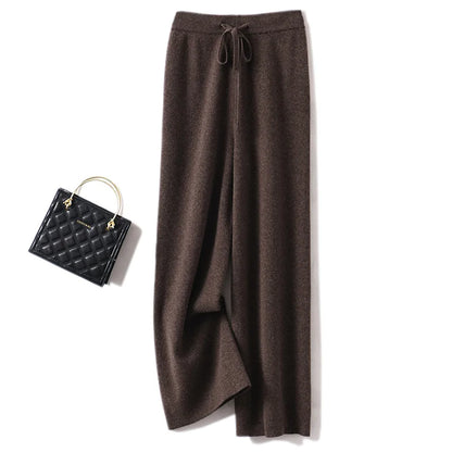 CHICUU Women Cashmere Pants Basic Casual Wide Leg Pants Autumn Winter 100% Merino Wool Knitwear Soft Korean Popular Trousers