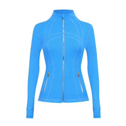 Personalized LOGO custom women's gold zip jacket tight stand-up collar quick-drying fitness running yoga suit 41-color S-3XL top