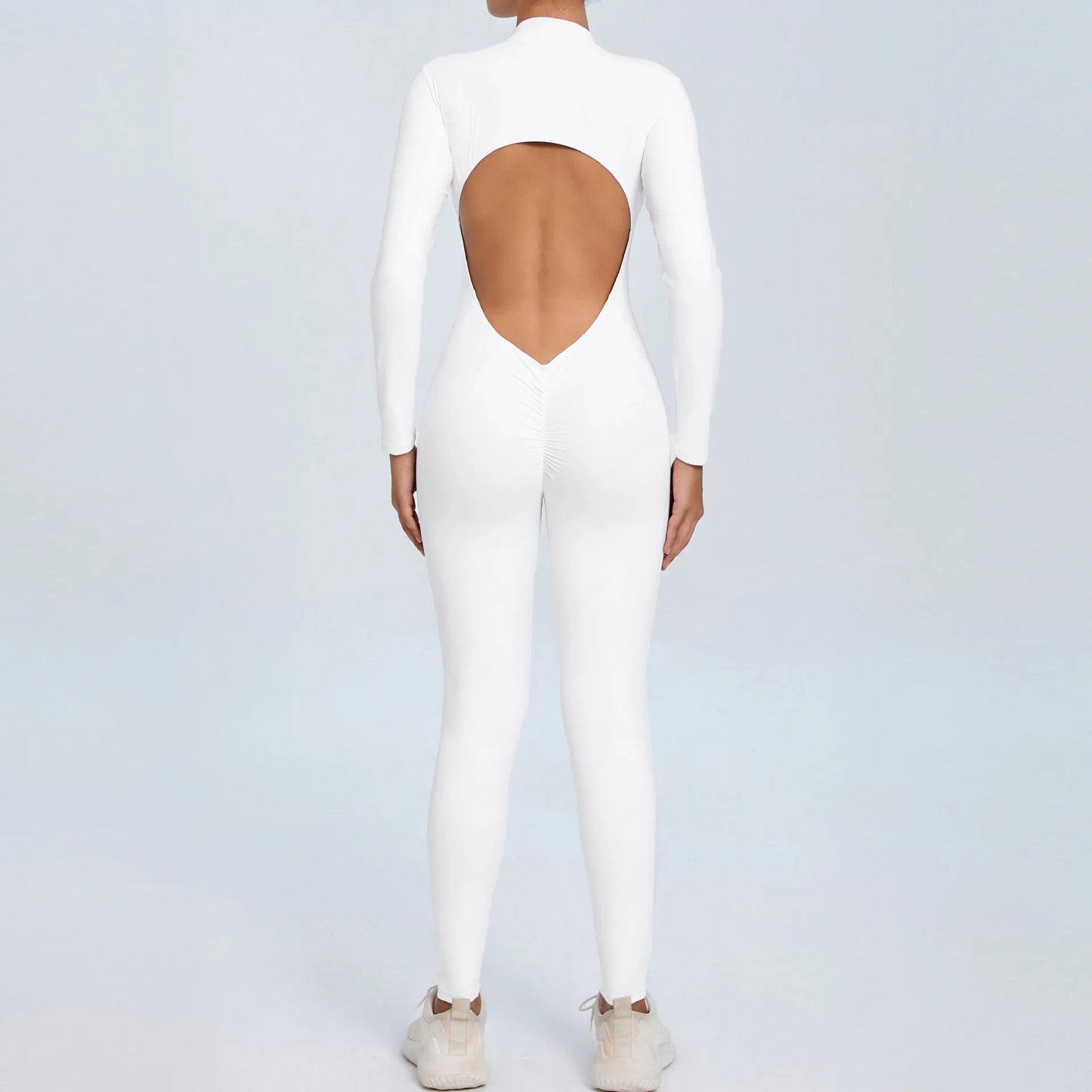 Hearuisavy Summer V Back Sports Jumpsuit Yoga Clothes Rompers Women Long Sleeveles Workout Bodysuits Backless One-piece Suit