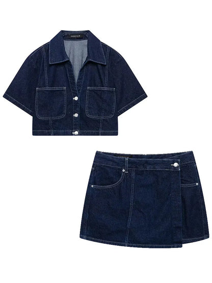 Nlzgmsj  Summer Women's Casual Sets Fashion Mini Skirt Shorts Sets Denim Short Shirt Top Sets For Women Street Women Outfit