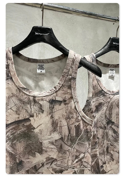 Custom LOGO men's 315G cotton polyester summer American street camouflage loose sports vest shorts outdoor fitness set
