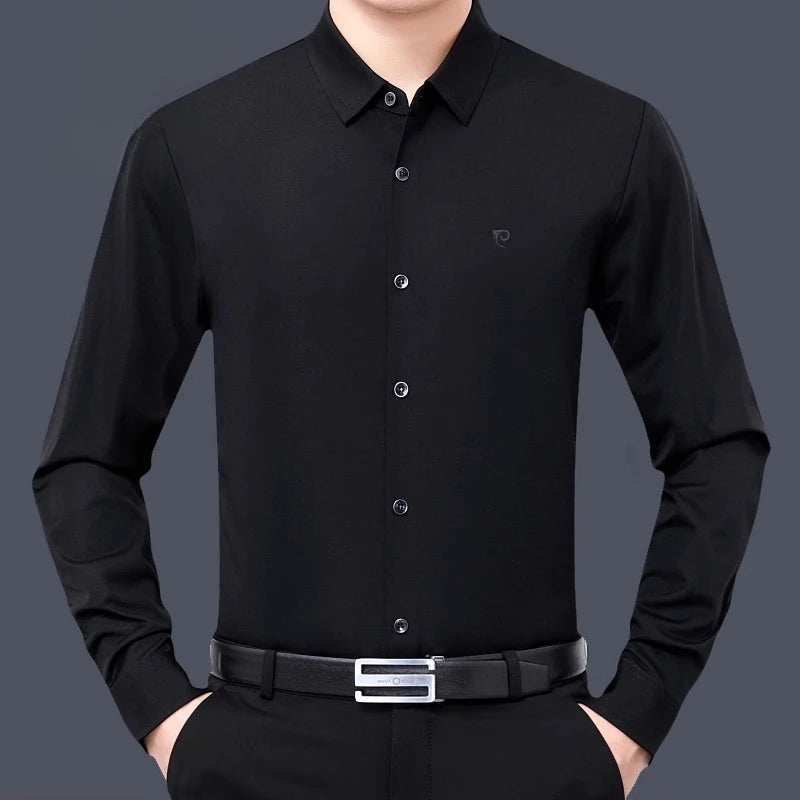 YOLANFAIRY 100% Mulberry Silk Long Sleeve Shirt Man Spring Autumn Casual Silk Mens Shirts Warm Male White Shirt chemises hommes