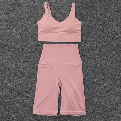 SOISOU Nylon Short Sets Womens Clothing Sports Bra Cycling Shorts Workout Set Women's Tracksuit Gym Yoga Sexy Outfit Women 2023