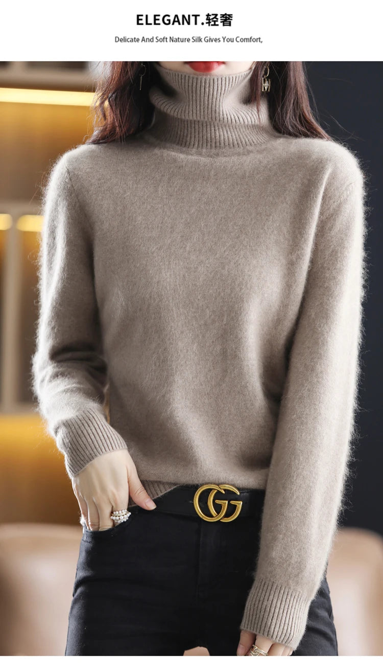 LHZSYY Winter Women Sweater Solid 100%Mink Cashmere Turtleneck Knitted Pullovers Slim Soft Warm Female Long Sleeve 23  Color