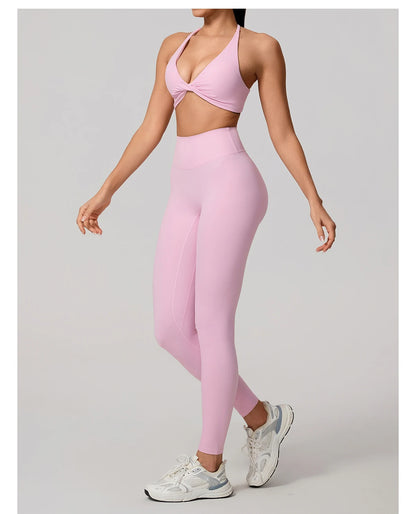 New Summer 2Pcs Women's Quick-Dry Sports Set V-Shaped Bra Female Sleeveless Yoga Outfit Gym Two-Piece Woman Sport Clothes