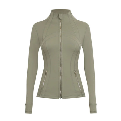 Personalized LOGO custom women's gold zip jacket tight stand-up collar quick-drying fitness running yoga suit 41-color S-3XL top