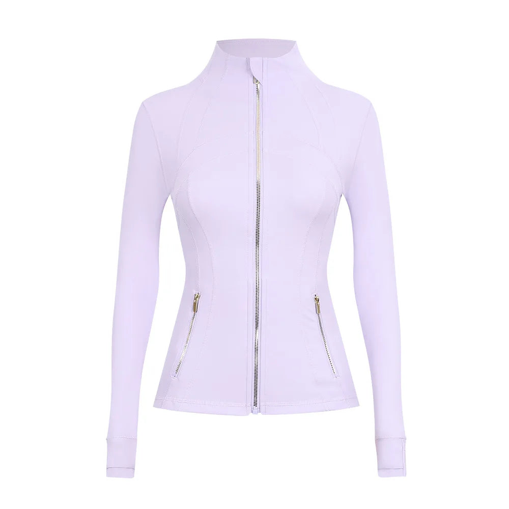 Personalized LOGO custom women's gold zip jacket tight stand-up collar quick-drying fitness running yoga suit 41-color S-3XL top