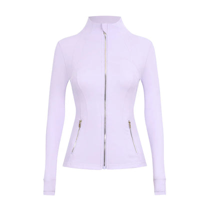 Personalized LOGO custom women's gold zip jacket tight stand-up collar quick-drying fitness running yoga suit 41-color S-3XL top