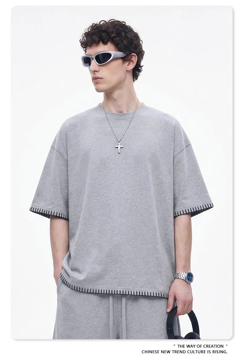 Custom LOGO Men's 240G Cotton Polyester American Cool Short Width Boxyfit Loose Short Sleeve T-Shirt Casual Top