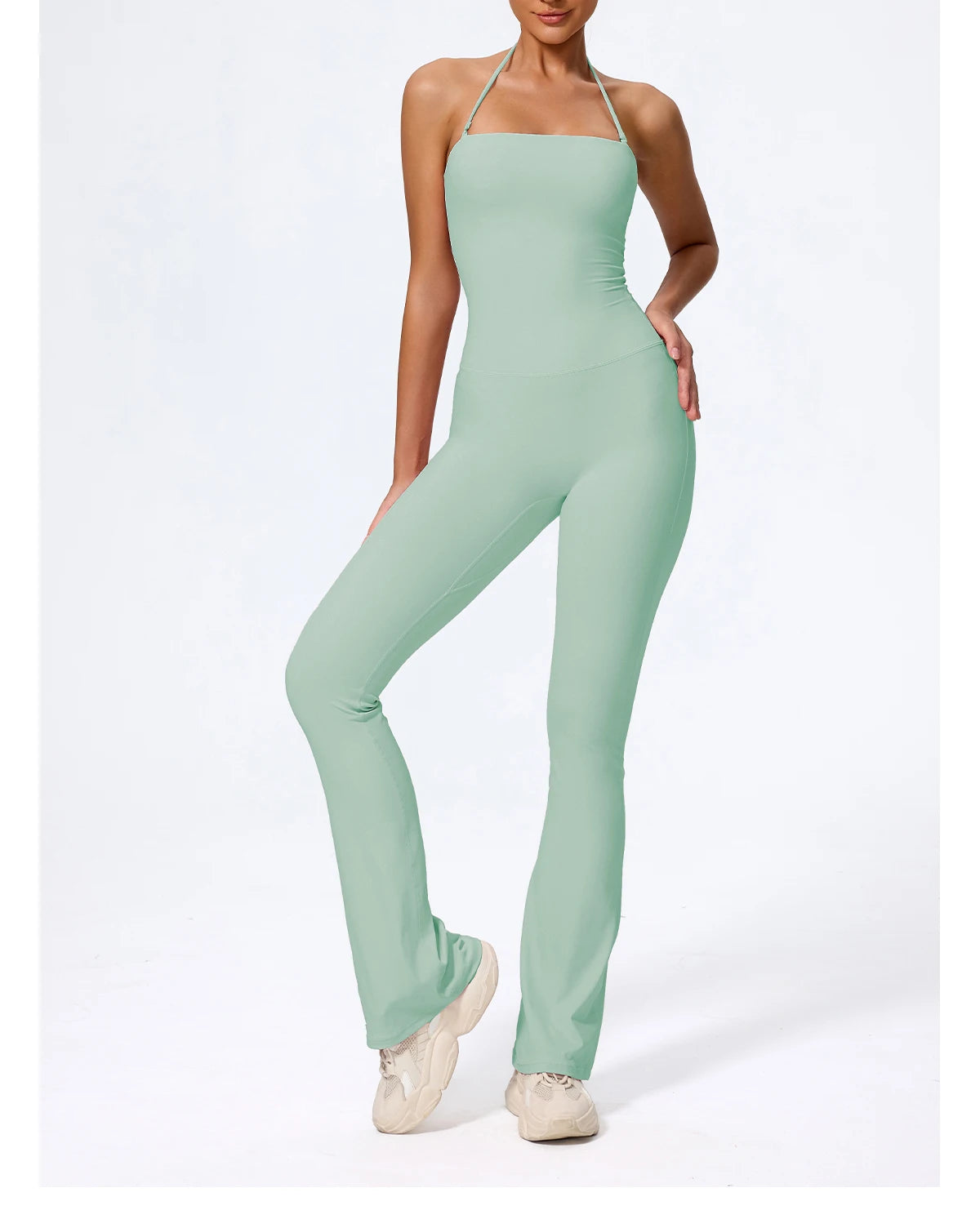 New Summer Women Sleeveless Hang Neck Jumpsuit Backless Flared Activewear Female Yoga Clothes Sport Outfit For Woman Overalls