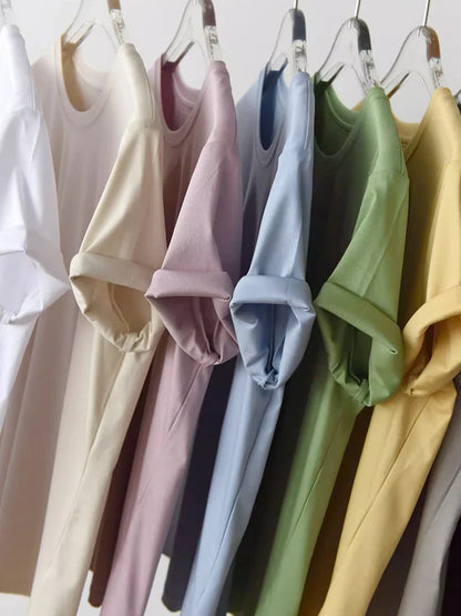 SuyaDream,Women Solid T shirts, 10%Silk 58%Cotton, V Neck, Short Sleeved Tee, 2025 Summer Candy Colors Basic Cozy Top