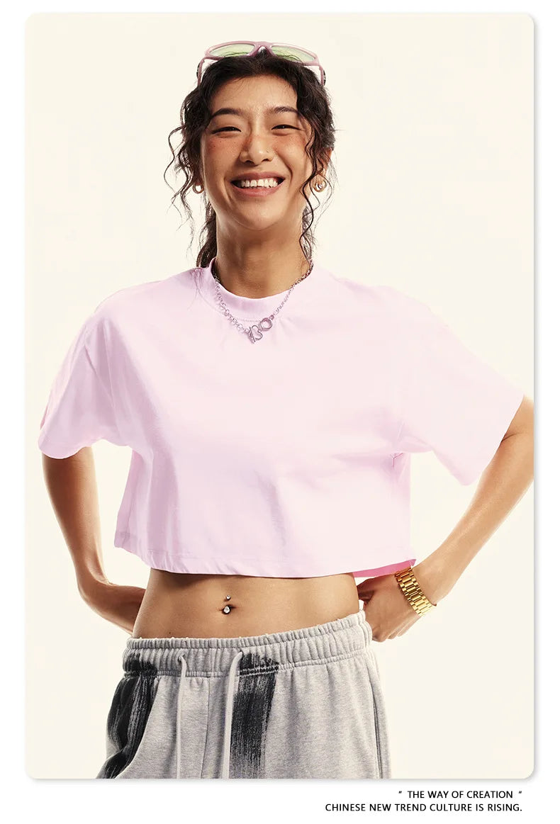 Custom LOGO women's 230G spring summer  open-button top Spice Girl loose short sports cotton polyester short-sleeved t-shirt