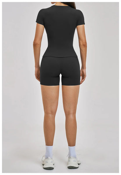 Custom LOGO women's spring and summer short-sleeved sports yoga fitness clothes shorts casual sports two-piece set