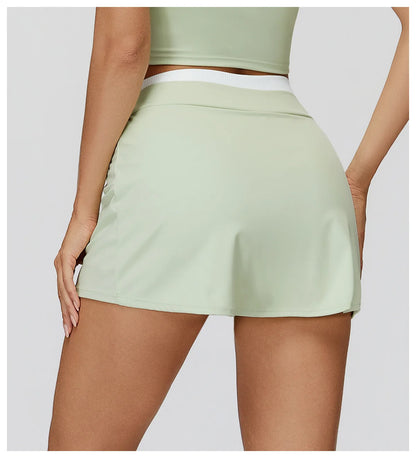 SWELTERING High Waist Pocket Skirt Fake Two Yoga Skirt Solid Color Sports Skirt Running Quick Drying Fitness Tennis Skirt