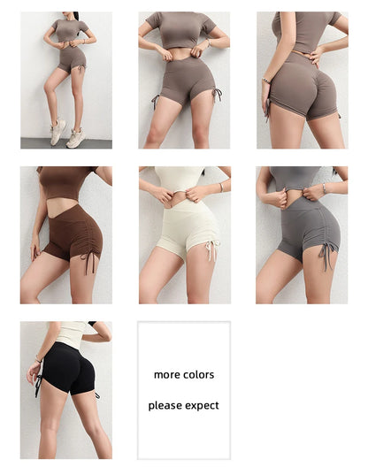 TRY TO BN Fitness Shorts Sports Women Drawstring Scrunch Workout High Waist Abdomen Tights Leggings Run Cycling Shorts Gym Wear