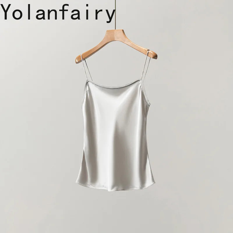 YOLANFAIRY 93% Real Mulberry Silk Camis Woman Clothing 2026 High Quality Silk Satin Tops Women's Tanks Top Sleeveless Basicwear