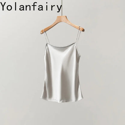 YOLANFAIRY 93% Real Mulberry Silk Camis Woman Clothing 2026 High Quality Silk Satin Tops Women's Tanks Top Sleeveless Basicwear