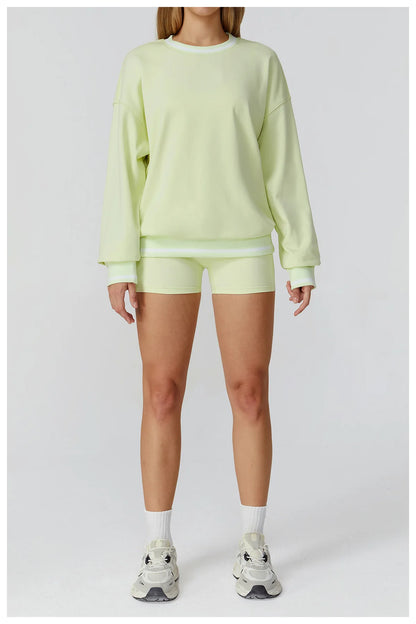 Women Long Sleeved New Winter Color Blocking Hoodie Outdoor Casual Running Sports Top Loose Round Neck Top Fashionable Hoodie