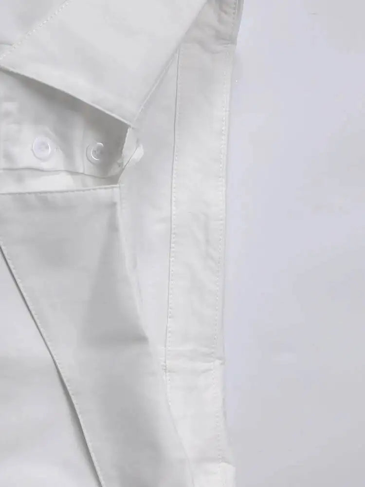 DEAT Fashion Belted Waist Shirt Women's One Shoulder Asymmetrical Collar Long Sleeve White Blouse Sumemr New