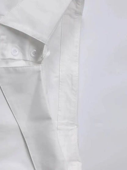 DEAT Fashion Belted Waist Shirt Women's One Shoulder Asymmetrical Collar Long Sleeve White Blouse Sumemr New