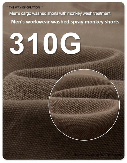 Custom LOGO men's 310G heavy 100% cotton summer American street multi-pocket retro washed old loose tooling seven-point shorts