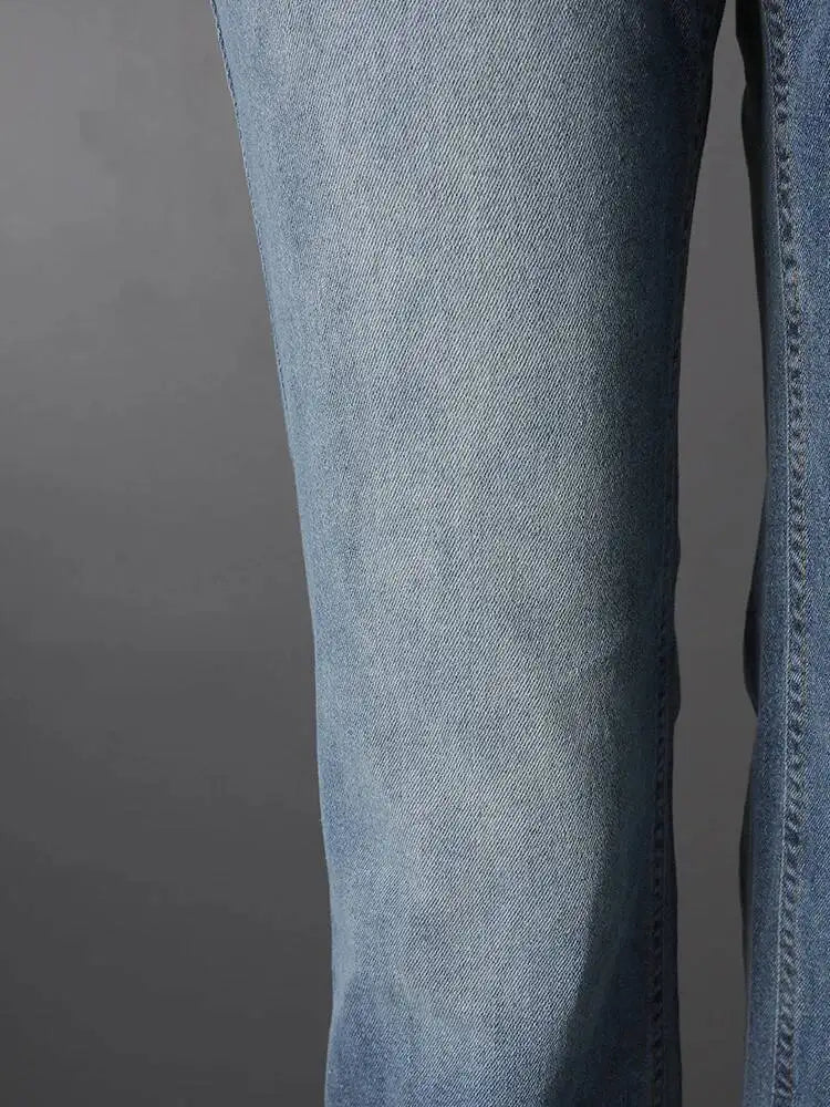 DEAT Fashion Fold Over Waist Flare Jeans Women's Low Waist Slim Light Blue Denim Pants Summer New
