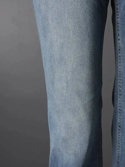 DEAT Fashion Fold Over Waist Flare Jeans Women's Low Waist Slim Light Blue Denim Pants Summer New