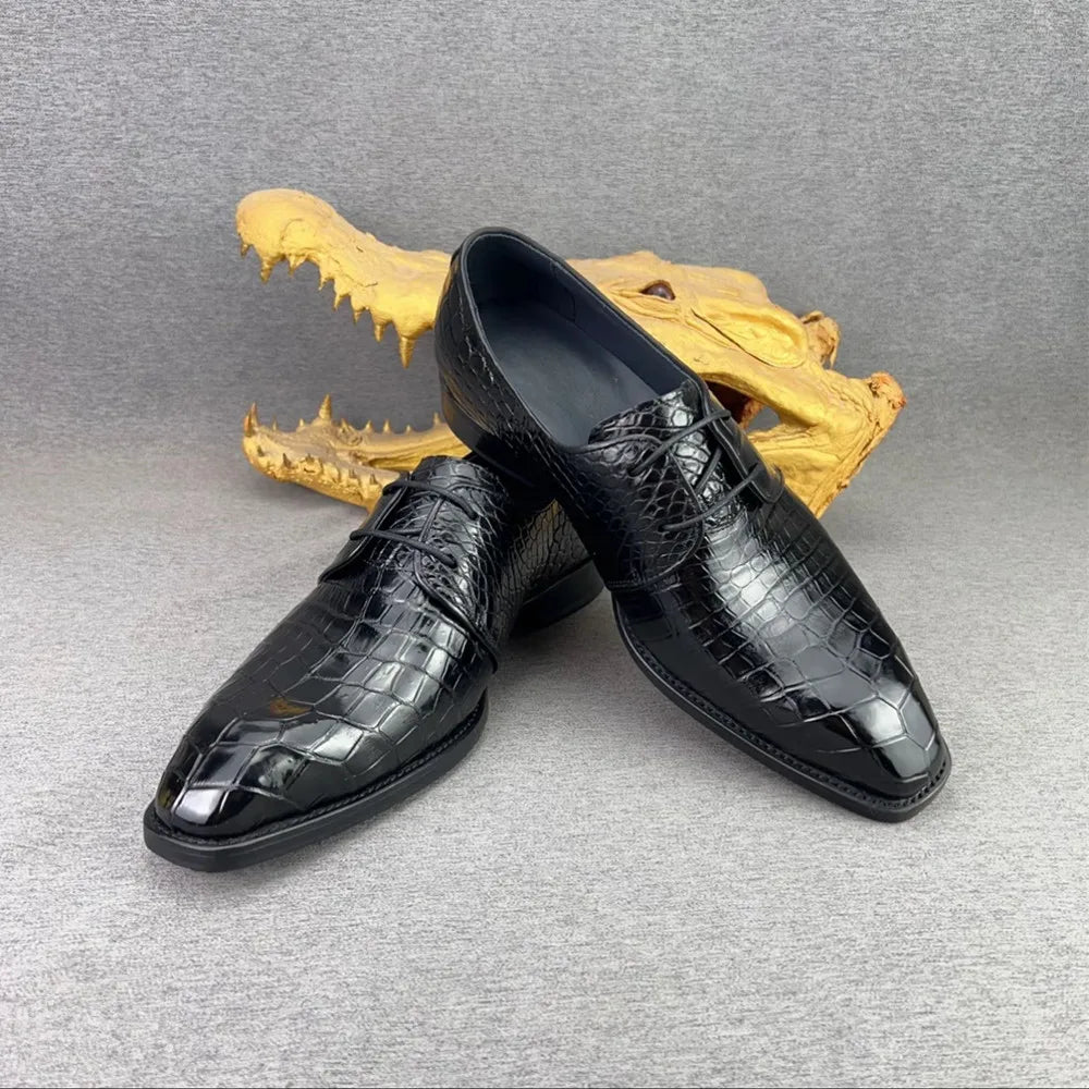 Authentic crocodile leather men's leather shoes business British high-end real crocodile leather men's square toe formal shoes